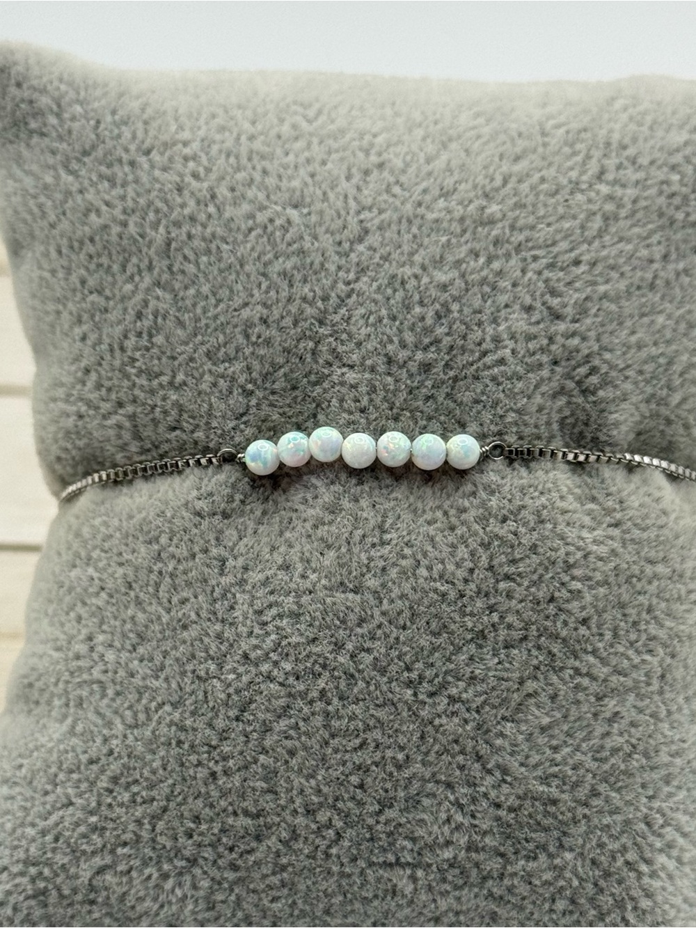 Pura Vida Delicate White Opal Bead Bracelet on Silver Chain